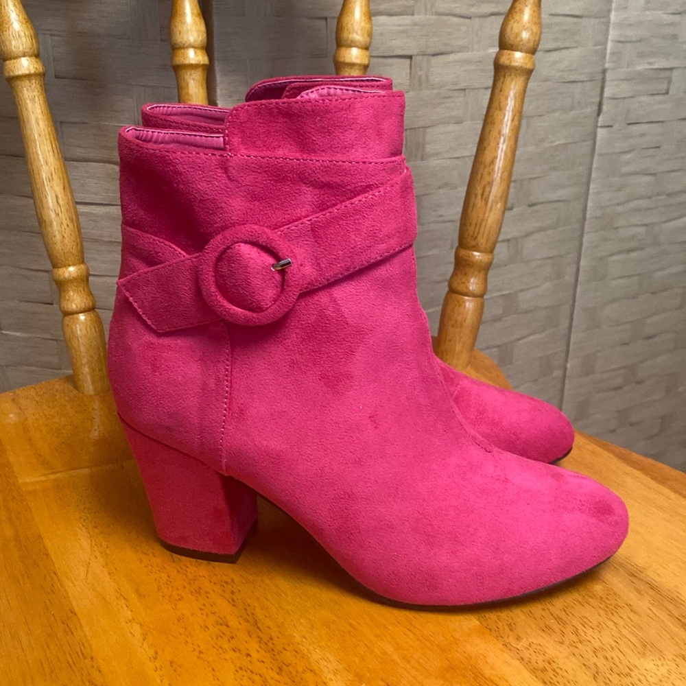 Allegra K Hot Pink Suede Ankle Booties